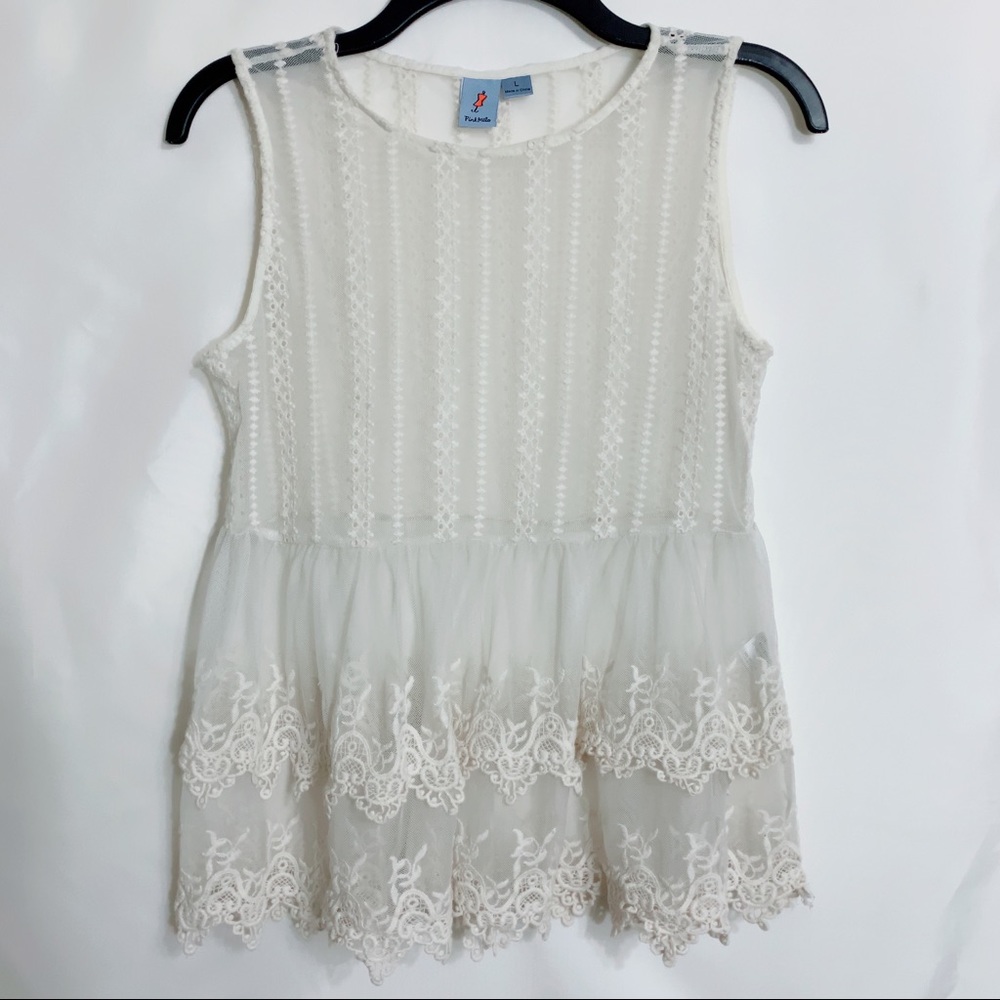 Pink Melo Sheer Embroidered Lace Tank Top